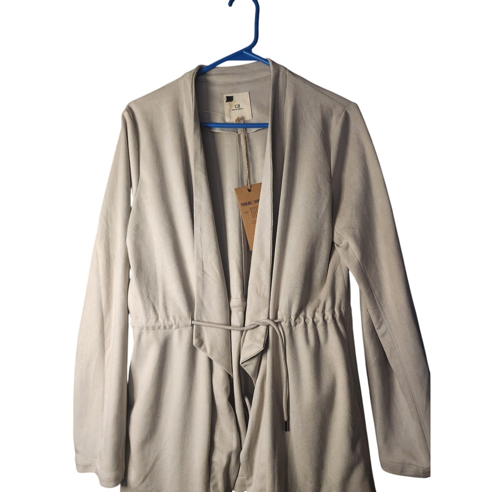 Thread & Supply Womens Faux Suede Open Front Drawstring Waist Jacket Gray Size M
